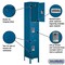 Salsbury Industries Wardrobe Locker, 15" W, 15" D, 78" H, (1) Wide, (3) Openings, Blue 53165BL-A